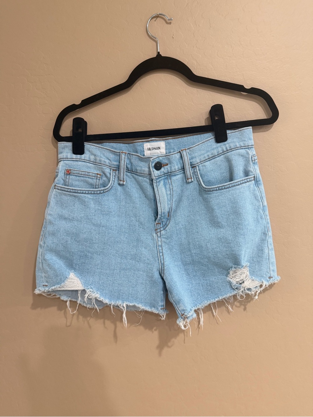 Hudson Jeans Pale Blue Distressed Denim Cutoff Shorts